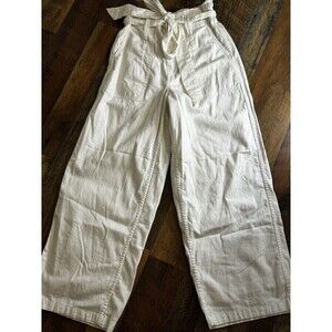 American Eagle Wide Leg Denim Crop Culotte Pants WHITE LINE High Waist Belted XS